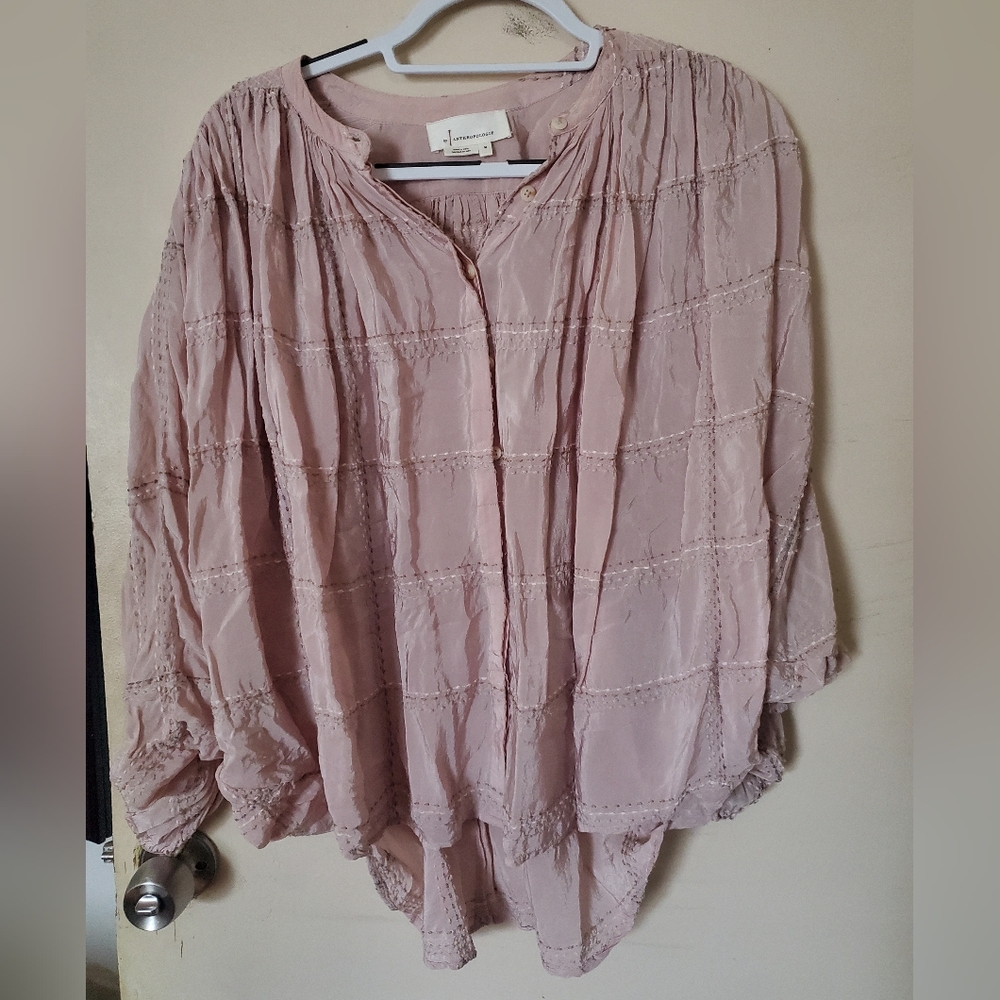 Blush pink Butterfly sleeve Button Down shirt